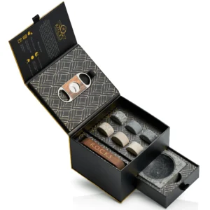 Luxury Whiskey Stones & Cigar Gift Set - Solid Granite