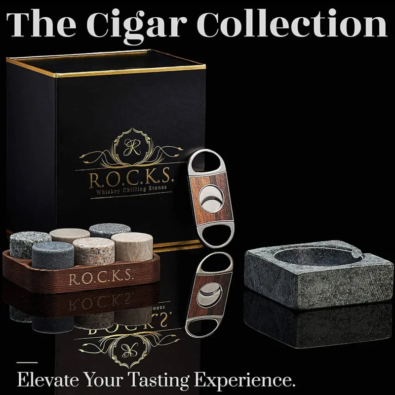Luxury Whiskey Stones & Cigar Gift Set - Solid Granite - Image 2