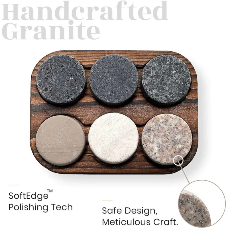 The Original R.O.C.K.S. Whiskey Chilling Stones - Set of 6 Granite Rocks with Hardwood Tray - Image 3