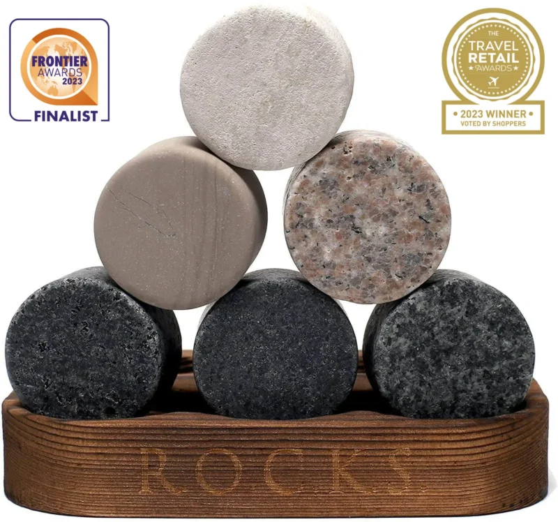 The Original R.O.C.K.S. Whiskey Chilling Stones - Set of 6 Granite Rocks with Hardwood Tray - Image 5