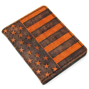 Handcrafted Genuine Leather Wallet with Embossed American Flag Design - Made in USA