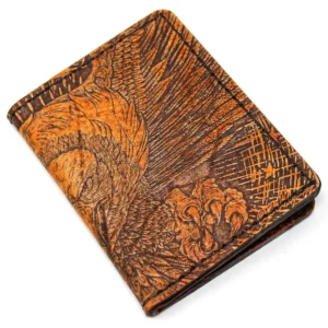 Handcrafted Genuine Leather Wallet with Embossed Diving American Eagle Design - Made in USA