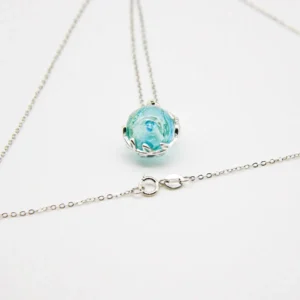 Celestial Aqua Aroma Necklace with blue Murano glass and gold flakes