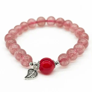 Handcrafted Strawberry Quartz Aroma Bracelet with Sterling Silver and oil diffuser