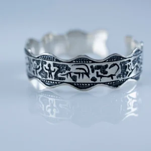 Armenian Handmade Sterling Silver 925 Wide Cuff Bracelet with Ancient Petroglyph Engravings