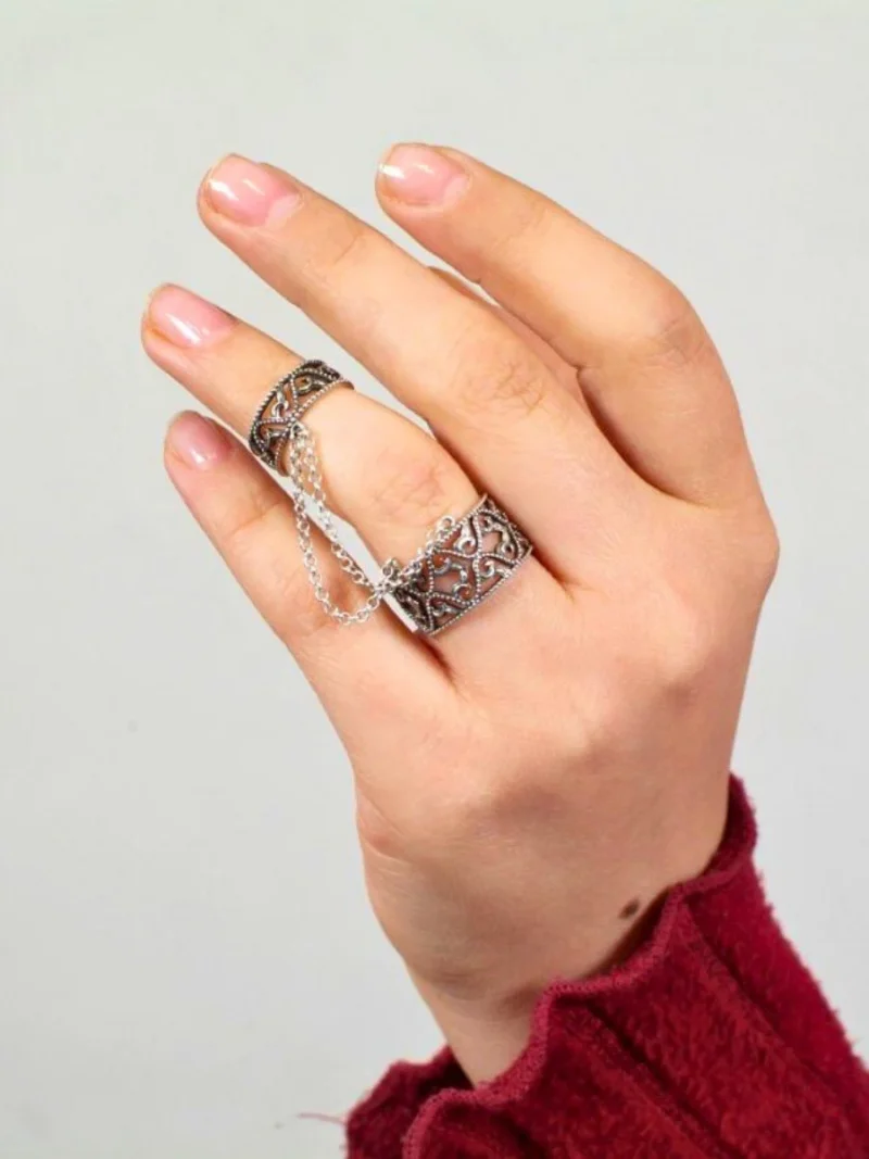 Handmade Double Finger Chain Ring | Unique Gift for Her - Image 2