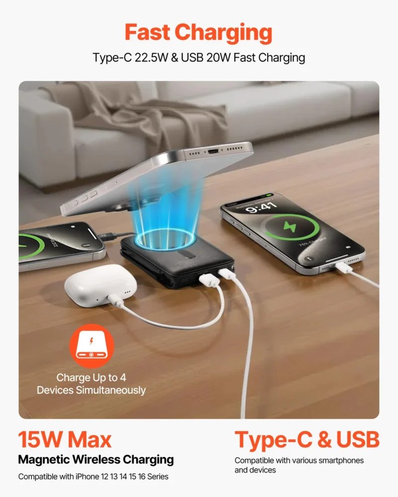 Shop the MagSafe Elite Power Bank. 10,000mAh high-capacity, 22.5W fast charging, and built-in foldable stand. Perfect for iPhone 16/15/14. Fast US shipping!