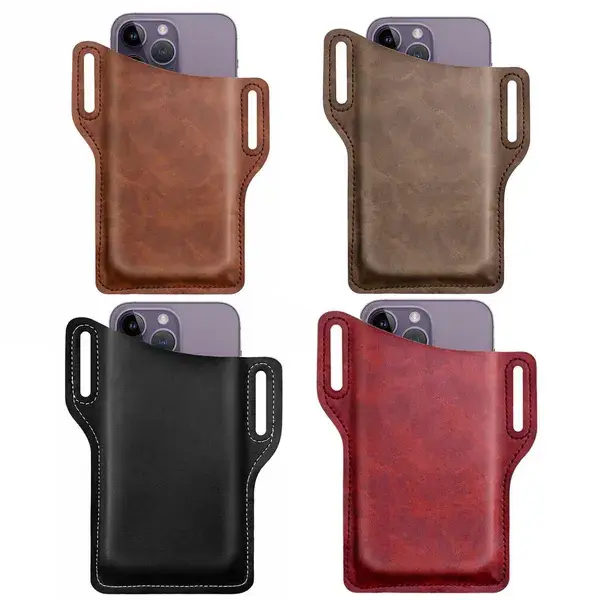 Multiple colors of heritage leather belt pouches including Brown, Black, and Coffee.