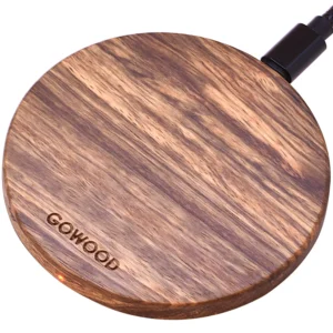 Zebra Wood Essence 15W Fast Wireless Charger by GoWood with 6.5ft braided cable