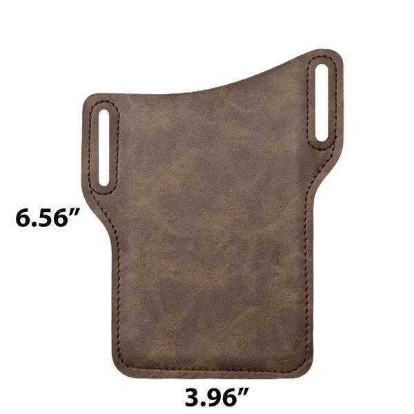 Durable PU leather phone holster with secure belt loop and curved edge design.