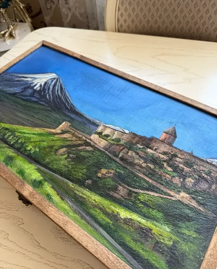 Hand-painted Armenian backgammon Khor Virap and Mount Ararat